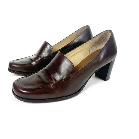 Antonio Melani Brown Leather Block Heel Loafer Women's Size 7.5 - Picture 3 of 7